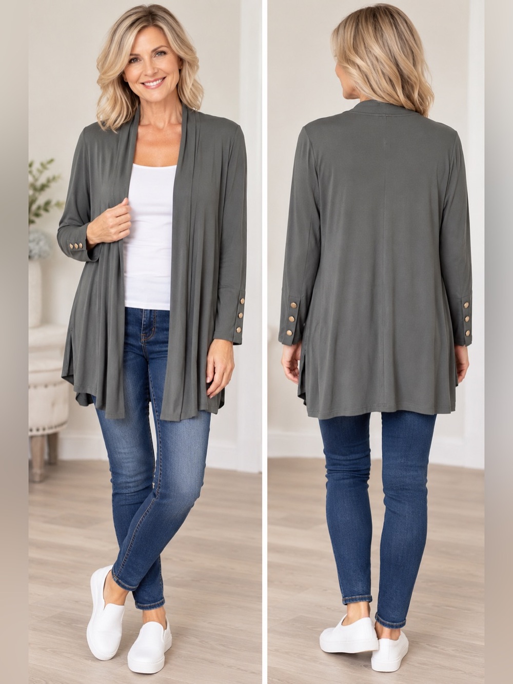 PENN. Deep Olive Green Open Front Draped Cardigan – Size 1X